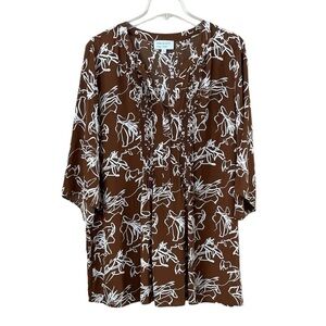 Prescott New York Pleaded V-neck Dress Flowing Fabric Wide 3/4 Sleeves Size 1X